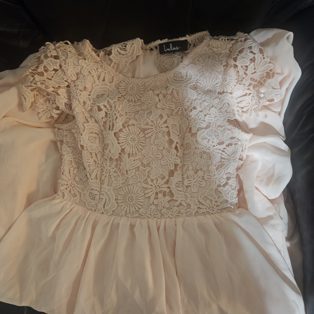 Lulu's Pale Pink Lace Backless Dress